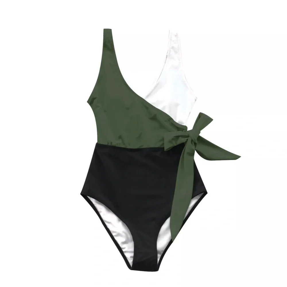 CUPSHE Women's One Piece Swimsuit Wrap Color‎ Block Tie Side Bathing Suit NWT - Picture 3 of 4